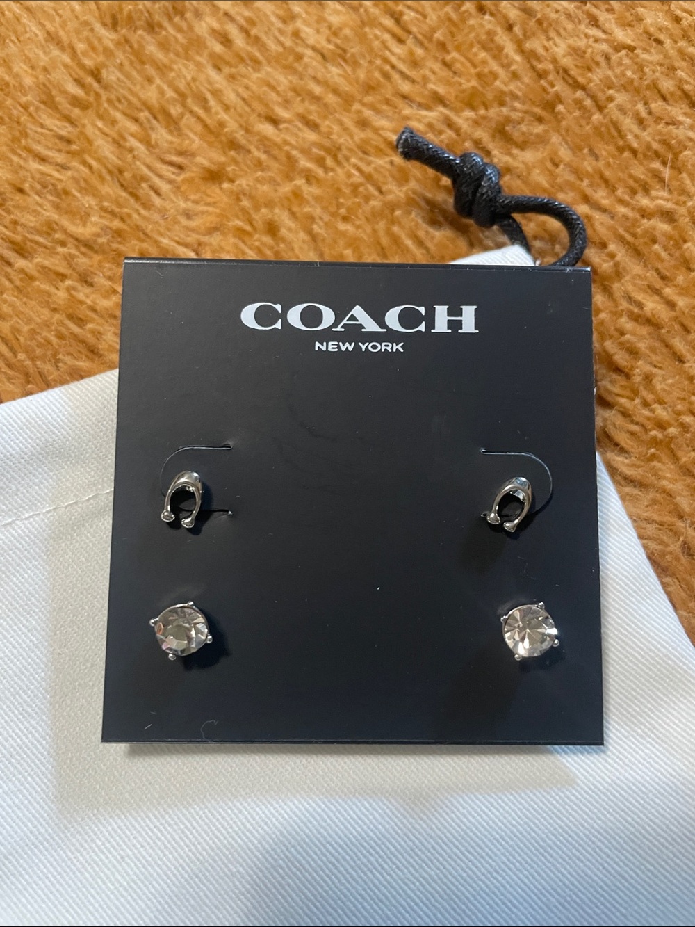 Earrings on Coach card